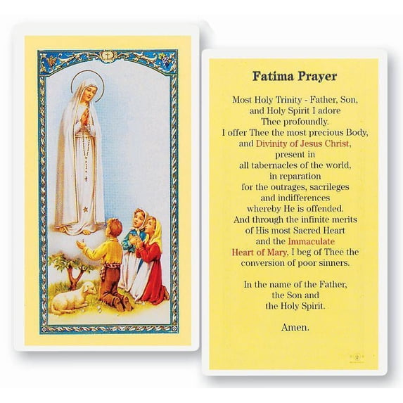 Our Lady of Fatima Laminated Catholic Prayer Holy Card with Prayer on ...