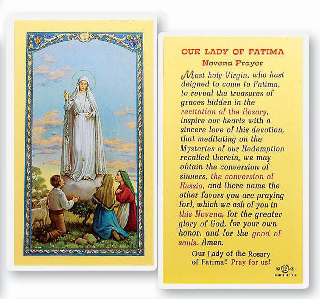 Our Lady of Fatima Novena Laminated Catholic Prayer Holy Card with ...