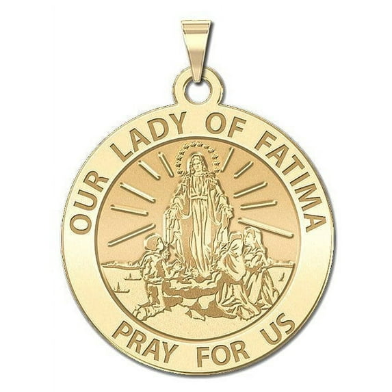 Our Lady of Fatima Religious Medal - 1 Inch Size of a Quarter -Solid 14K Yellow Gold