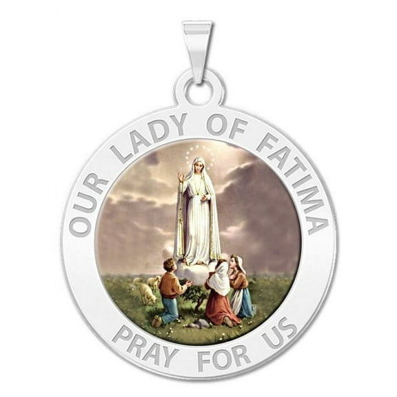 Our Lady of Fatima Religious Medal Color - 3/4 inch Size of a Nickel -Sterling Silver