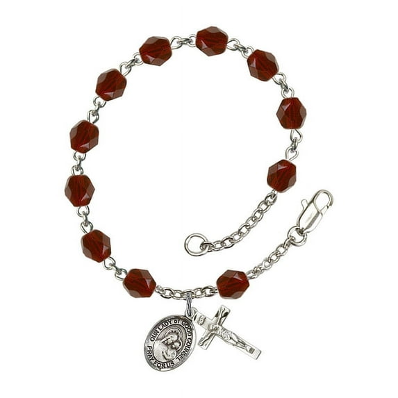 Our Lady of Good Counsel Silver Plate Rosary Bracelet 6mm January Red Fire Polished Beads Crucifix Size 5/8 x 1/4 medal charm