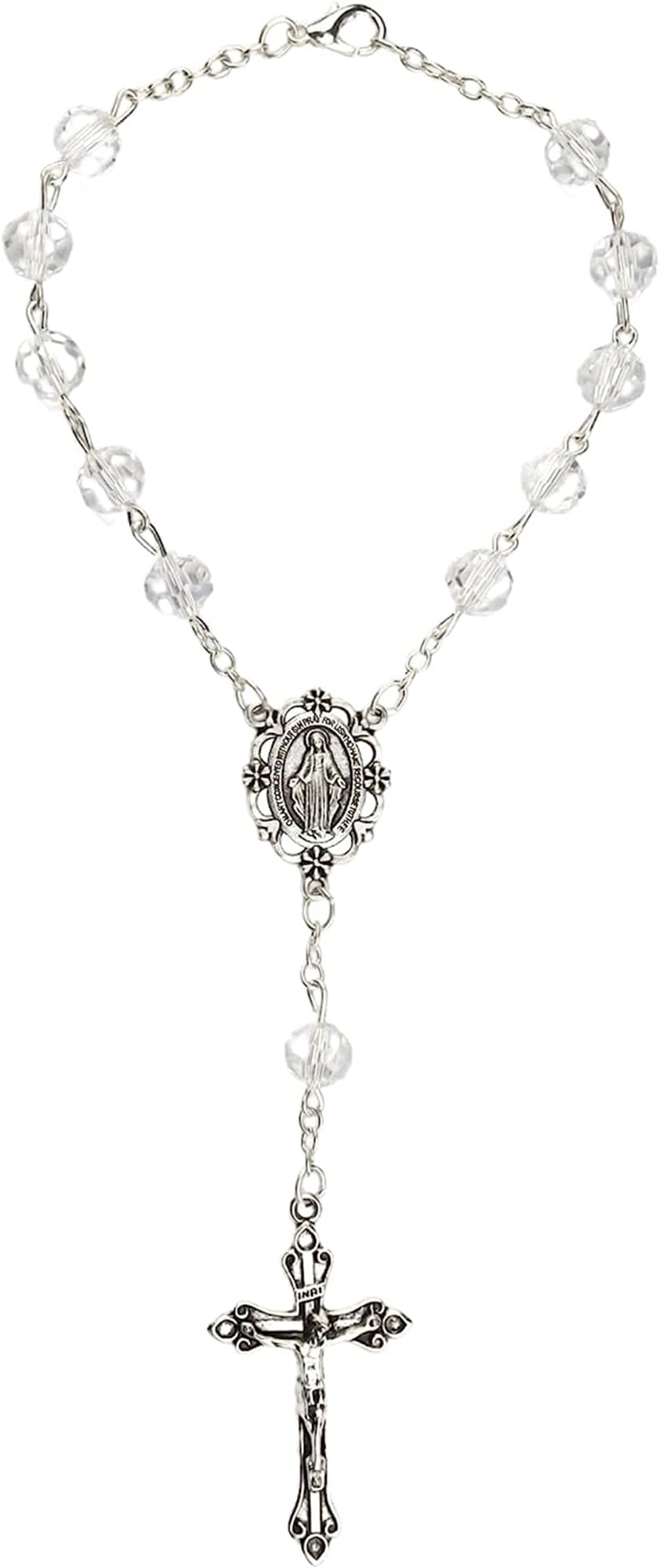 2-Piece Car Rosary For Rearview Mirror – Alloy & Glass Cross Blessing Beads, Adjustable, Universal Fit (Silver)