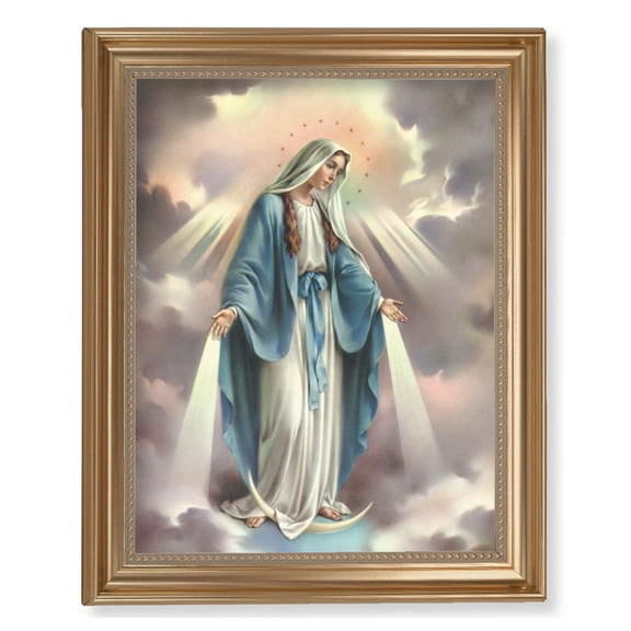 Our Lady of Grace Picture Framed Wall Art Decor Extra Large, Classic Gold-Leaf Fluted Frame with Beaded Lip
