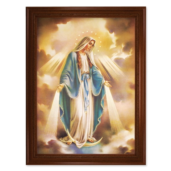 Our Lady of Grace Picture Framed Wall Art Decor Extra Large, Natural Walnut Finished Frame with Fluted Detail