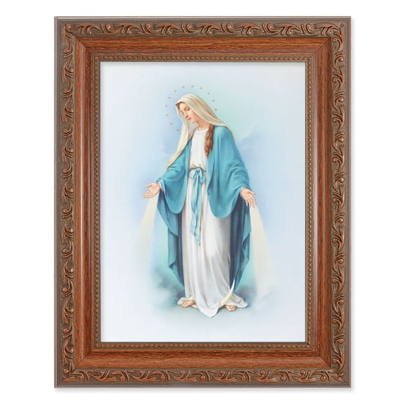 Our Lady of Grace Picture Framed Wall Art Decor Medium, Antiqued Dark Mahogany Finished Frame with Acanthus-Leaf Detail