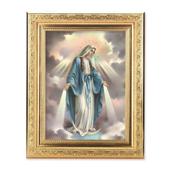 Our Lady of Grace Picture Framed Wall Art Decor Medium, Gold-Leaf Antique Finished Frame with Acanthus-Leaf Detail