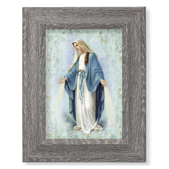 Our Lady of Grace Picture Framed Wall Art Decor Small, Dark Gray Weathered Oak Finish Frame