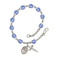 thumbnail image 1 of Our Lady of Grapes Silver Plate Rosary Bracelet 6mm September Blue Fire Polished Beads Crucifix Size 5/8 x 1/4 medal charm, 1 of 1