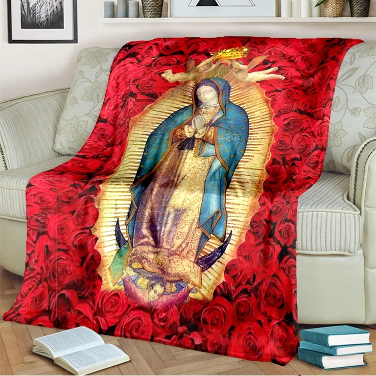 Our Lady of Guadalupe Blanket Religion Mary Throw Blanket Soft Sofa Cover Lightweight Warm Blankets for Bedroom Couch