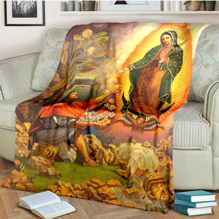 Our Lady of Guadalupe Blanket Religion Mary Throw Blanket Soft Sofa Cover Lightweight Warm Blankets for Bedroom Couch