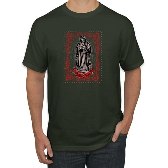Our Lady of Guadalupe Blessed Virgin Mary Religious Inspirational/Christian Men's Graphic T-Shirt, Forest Green, 3XL