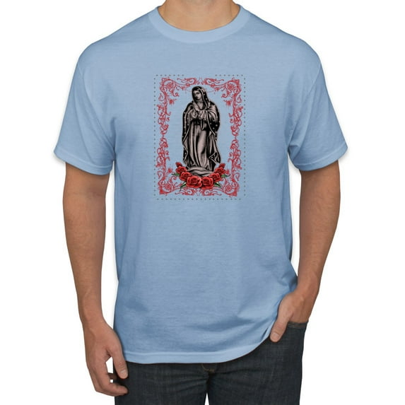 Our Lady of Guadalupe Blessed Virgin Mary Religious Inspirational/Christian Men's Graphic T-Shirt, Light Blue, 5XL