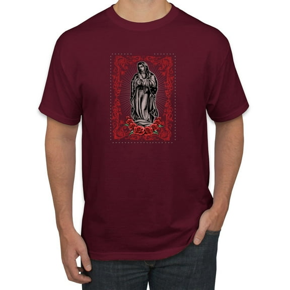 Our Lady of Guadalupe Blessed Virgin Mary Religious Inspirational/Christian Men's Graphic T-Shirt, Maroon, X-Large