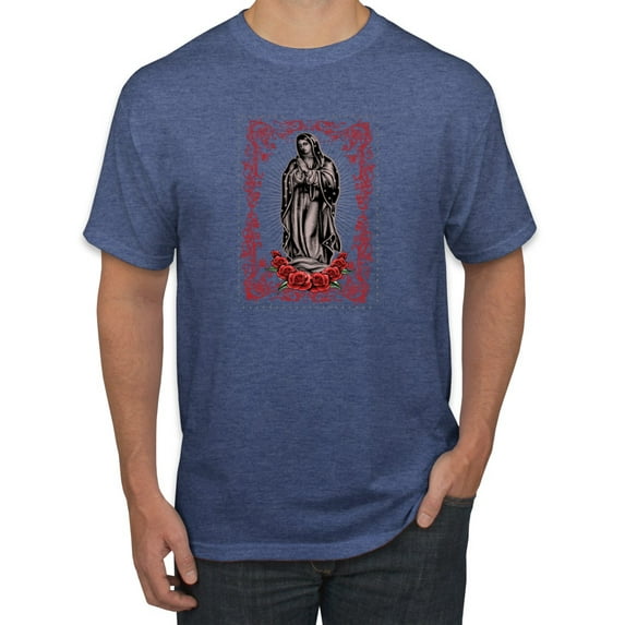 Our Lady of Guadalupe Blessed Virgin Mary Religious Inspirational/Christian Men's Graphic T-Shirt, Vintage Heather Blue, Medium