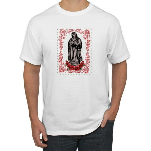 Our Lady of Guadalupe Blessed Virgin Mary Religious Inspirational/Christian Men's Graphic T-Shirt, White, X-Large
