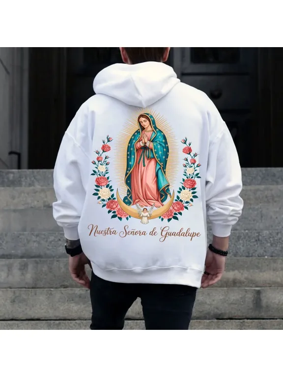 Our Lady of Guadalupe Catholic Hoodie – Virgin Mary Religious Printed Hooded Hoodie, Faith-Based Gift for Men & Women, 100% Cotton