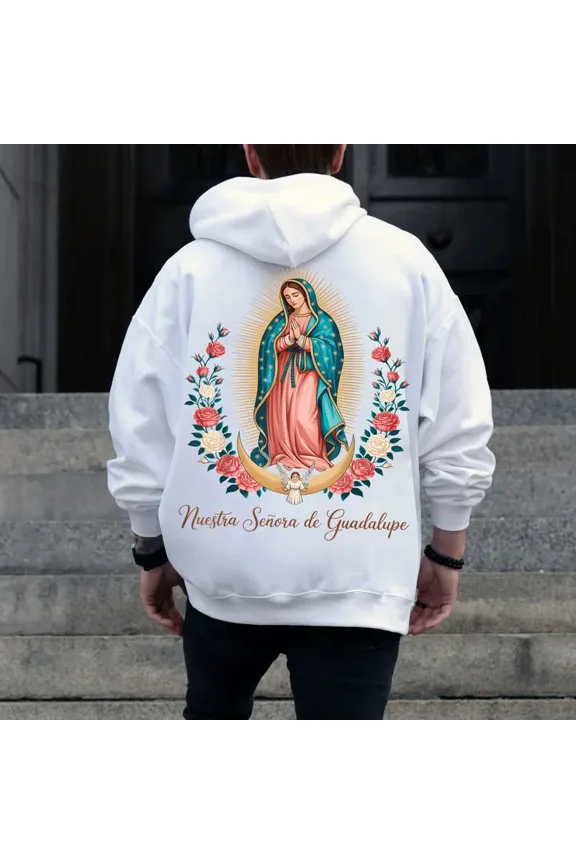 Our Lady of Guadalupe Catholic Hoodie – Virgin Mary Religious Printed Hooded Hoodie, Faith-Based Gift for Men & Women, 100% Cotton