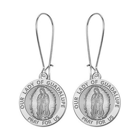 Our Lady of Guadalupe Earrings - 15mm - 14K White Gold