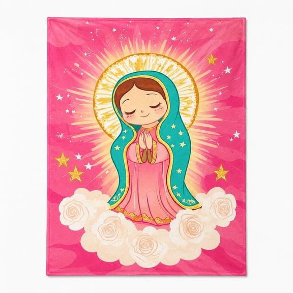 Our Lady of Guadalupe Fleece Blanket – Anime-Style Religious Print, Soft 280GSM, 4 Sizes
