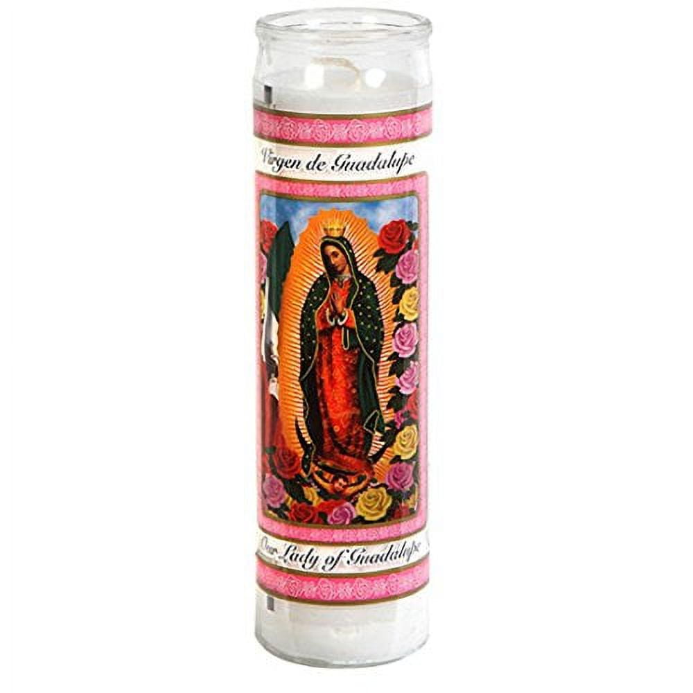 Our Lady of Guadalupe Glass Prayer Candles, 8", Devotional Candles