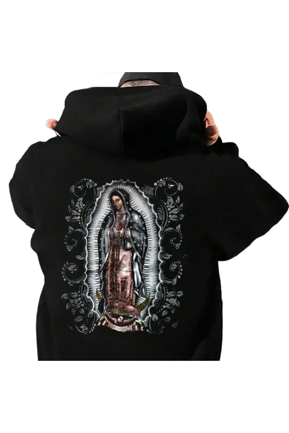 Our Lady of Guadalupe Hoodie – Virgen Morena Graphic, Unisex Christian Hooded Sweatshirt, Classic Cotton Fabric