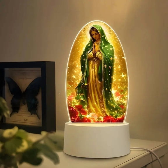 Our Lady of Guadalupe LED Night Light, USB-Powered Acrylic Virgin Mary Lamp, Religious Home Decor for Bedroom & Prayer Room