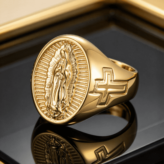 Our Lady of Guadalupe Oval Signet Ring For Men Women 14K Gold Filled ...