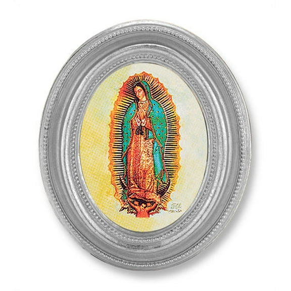 Our Lady of Guadalupe Picture Framed Print Small, Oval Silver-Leaf Frame