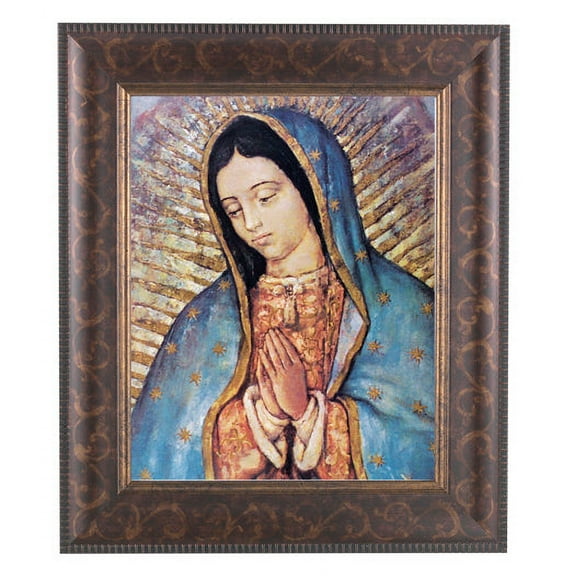 Our Lady of Guadalupe Picture Framed Wall Art Decor Large, Antique Gold and Expresso Decorated Frame with Beveled Edge and Gold Lip