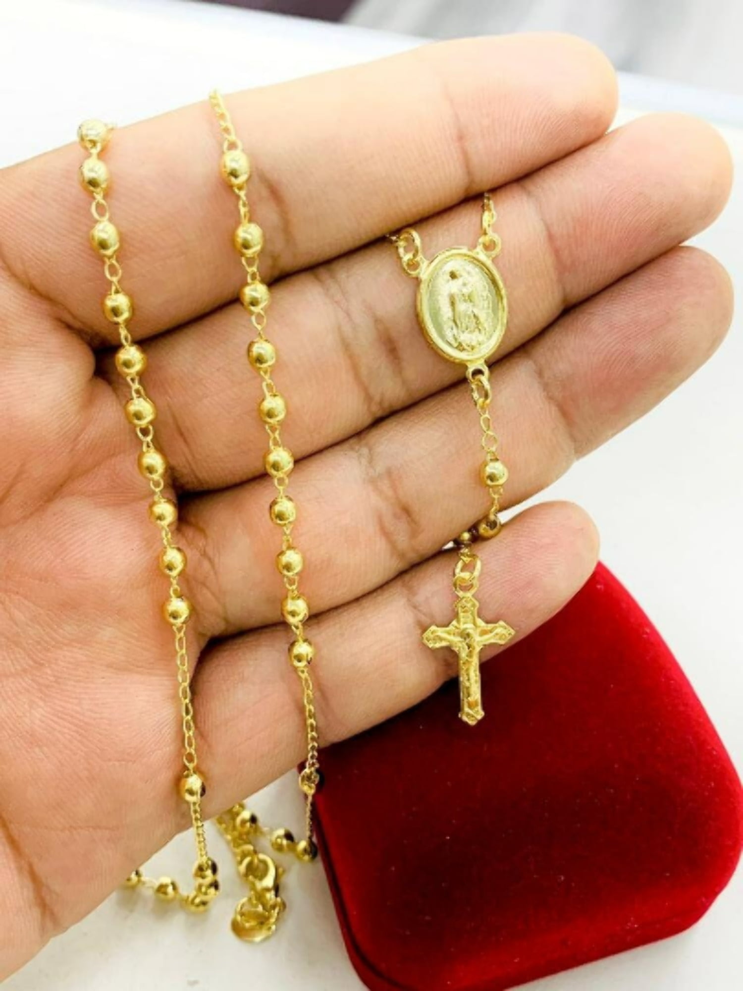 Buy Nazareth StoreCatholic Blue Crystal Beads Gold Rosary Flowers Beaded  Necklace Miraculous Heart Locket Medal & Cross Religious Women Men Amulet  Online at desertcartINDIA