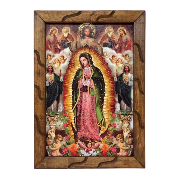 Our Lady of Guadalupe, Saint Jude Oil Painting Style - 13" x 18 Rustic Frame Catholic | Virgen Guadalupe - Cuadro Rustico