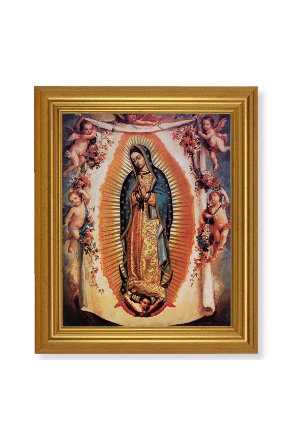 Our Lady of Guadalupe with Angels Picture Framed Wall Art Decor, Large, Antique Gold-Leaf Classic Frame