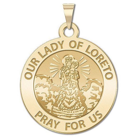 PicturesOnGold.com Our Lady of Loreto Religious Medal - 2/3 in Size of Dime, Solid 14K Yellow Gold
