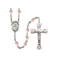 thumbnail image 1 of Our Lady of Loretto Silver-Plated Rosary 6mm October Pink Fire Polished Beads Crucifix Size 1 5/8 x 1 medal charm, 1 of 1