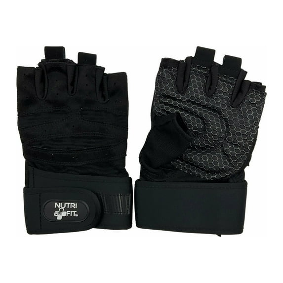 NutriFit Plus Workout Athletic Gloves with Wrist Wrap, Full Palm Protection, Strong Grip, Black - Medium