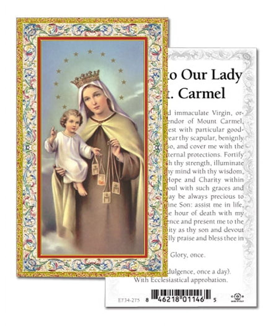 Our Lady of Mount Carmel Gold-Stamped Catholic Prayer Holy Card with ...