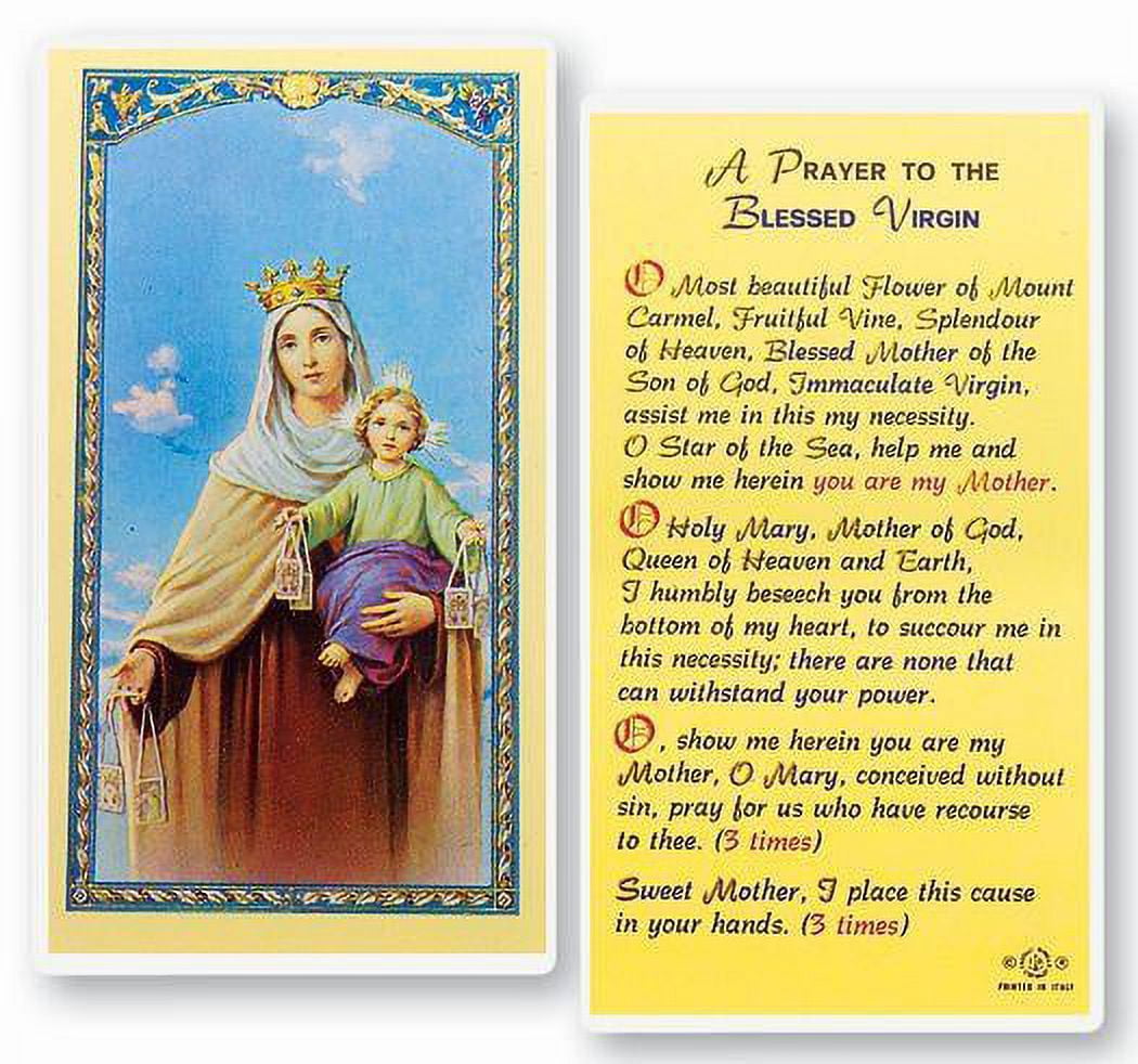 Our Lady of Mount Carmel Laminated Catholic Prayer Holy Card with ...