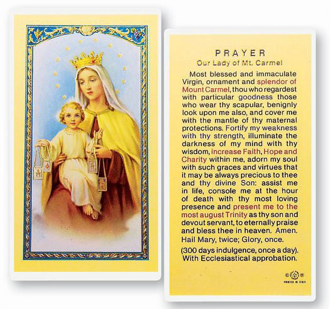 Our Lady of Mount Carmel Laminated Catholic Prayer Holy Card with ...