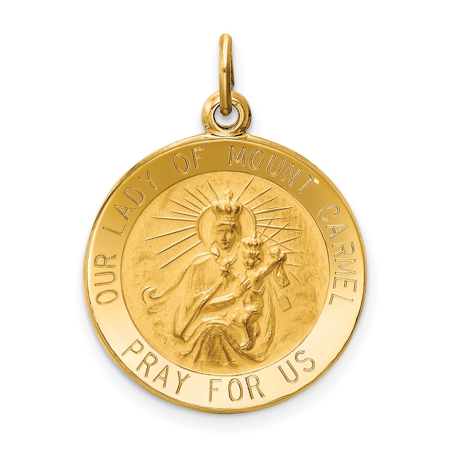 Our Lady of Mount Carmel Pray For Us Words Round Pendant in Real 14k ...