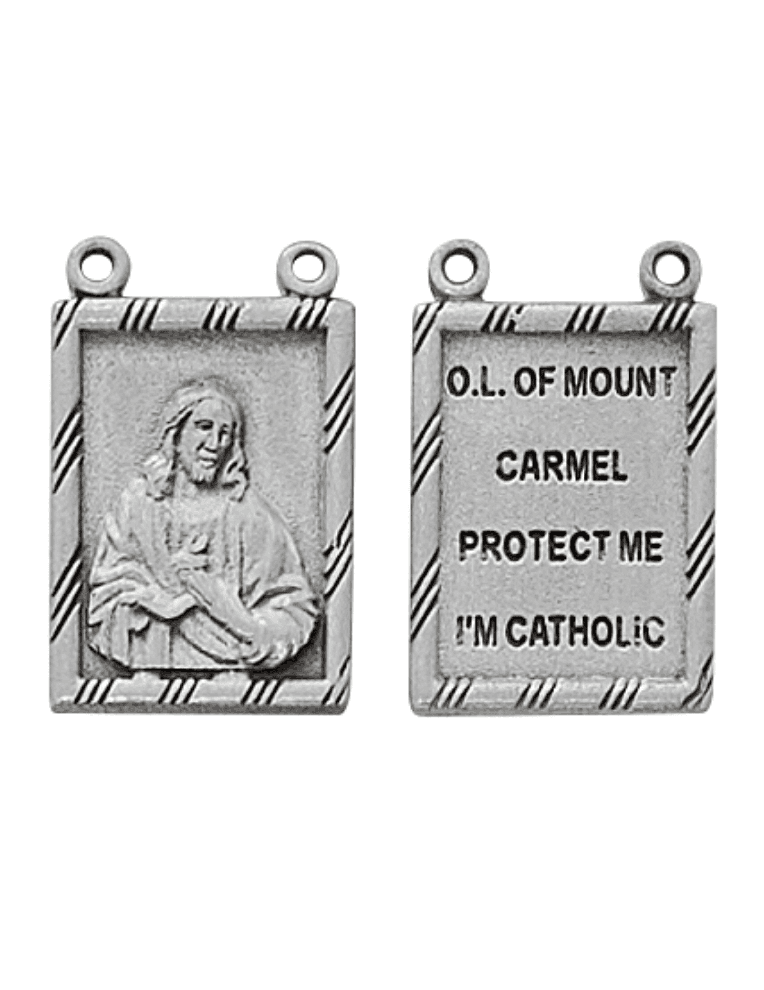 Venerare Our Lady Of Mount Carmel Metal Scapular | 15" Length, Engraved, Made In Italy