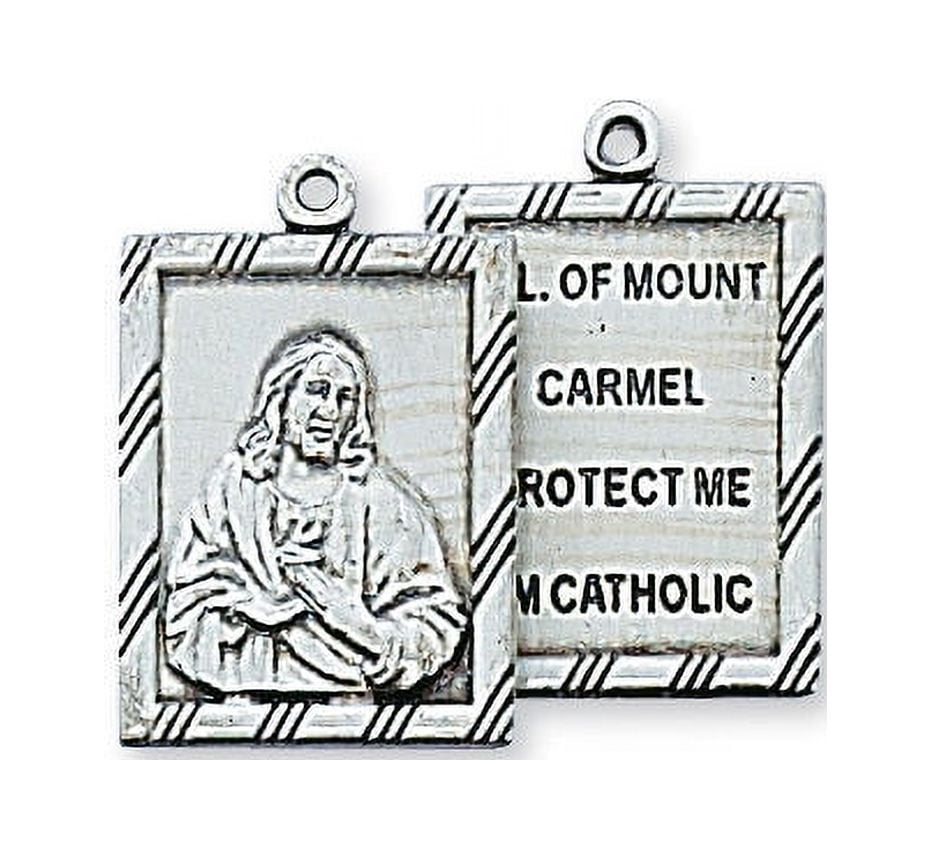 Westman Works Pewter Scapular Medal Set - Our Lady Of Mount Carmel & Sacred Heart On Steel Chain