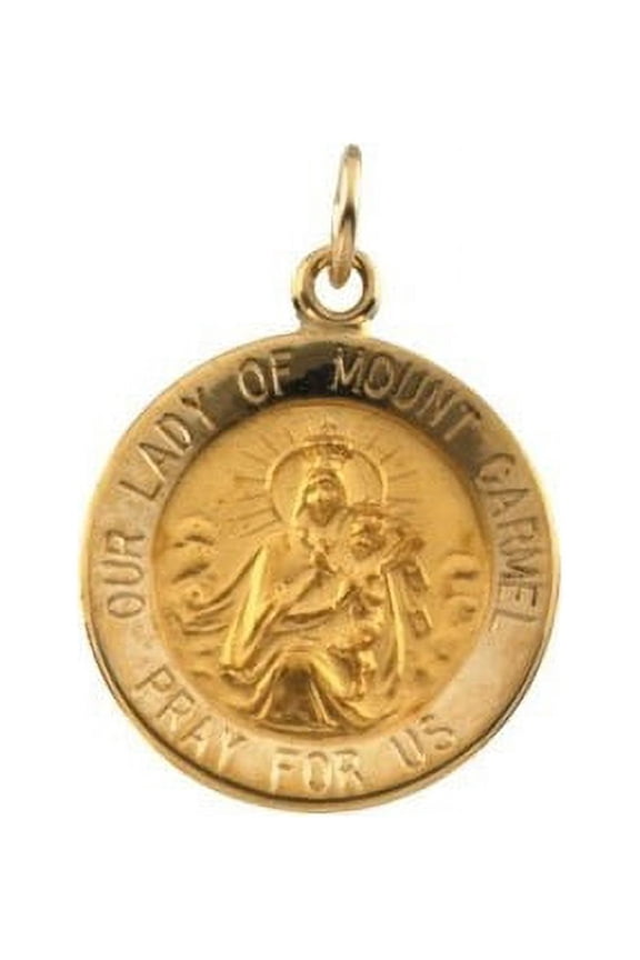 Our Lady of Mt.Carmel Religious Medal - 14k Yellow Gold- 3/4 Inch X 3/4 Inch