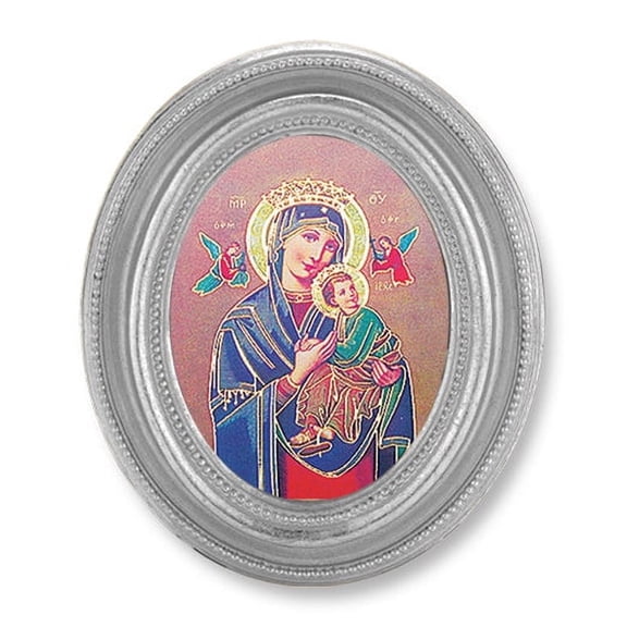 Our Lady of Perpetual Help Picture Framed Print Small, Oval Silver-Leaf Frame