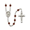 thumbnail image 1 of Our Lady of Providence Silver-Plated Rosary 6mm January Red Fire Polished Beads Crucifix Size 1 3/8 x 3/4 medal charm, 1 of 1