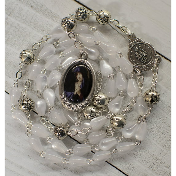 Our Lady of Sorrows Rosary Chaplet with Milky White Glass Beads