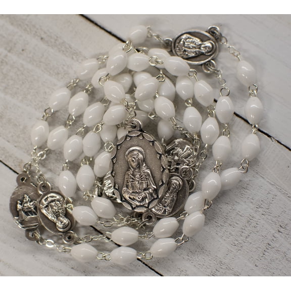 Our Lady of Sorrows Rosary Chaplet with White Plastic Beads