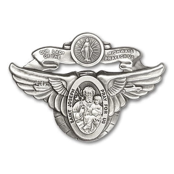 Our Lady of The Highway / St. Joseph Auto Sun Visor Clip for Car Truck Driver, Antique Silver Finish, Made in USA
