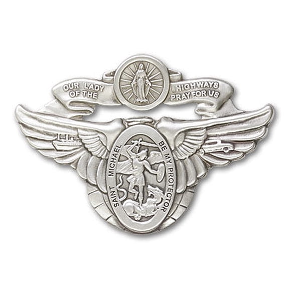 Our Lady of The Highway / St. Michael Auto Sun Visor Clip for Car Truck Driver, Antique Silver Finish, Made in USA