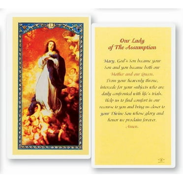 Our Lady of the Assumption Laminated Catholic Prayer Holy Card with Prayer on Back, Pack of 25