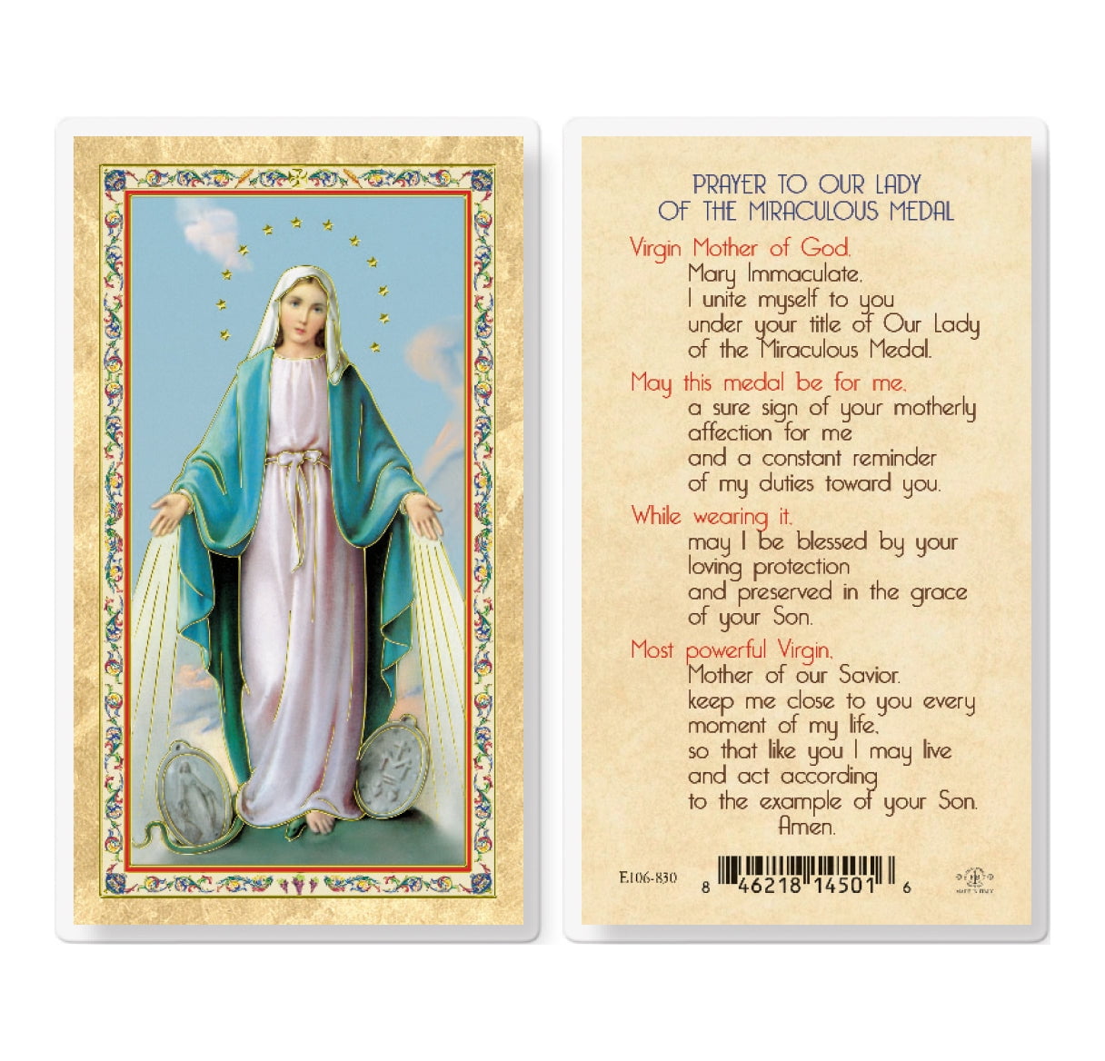 Our Lady of the Miraculous Medal Gold-Stamped Laminated Catholic 